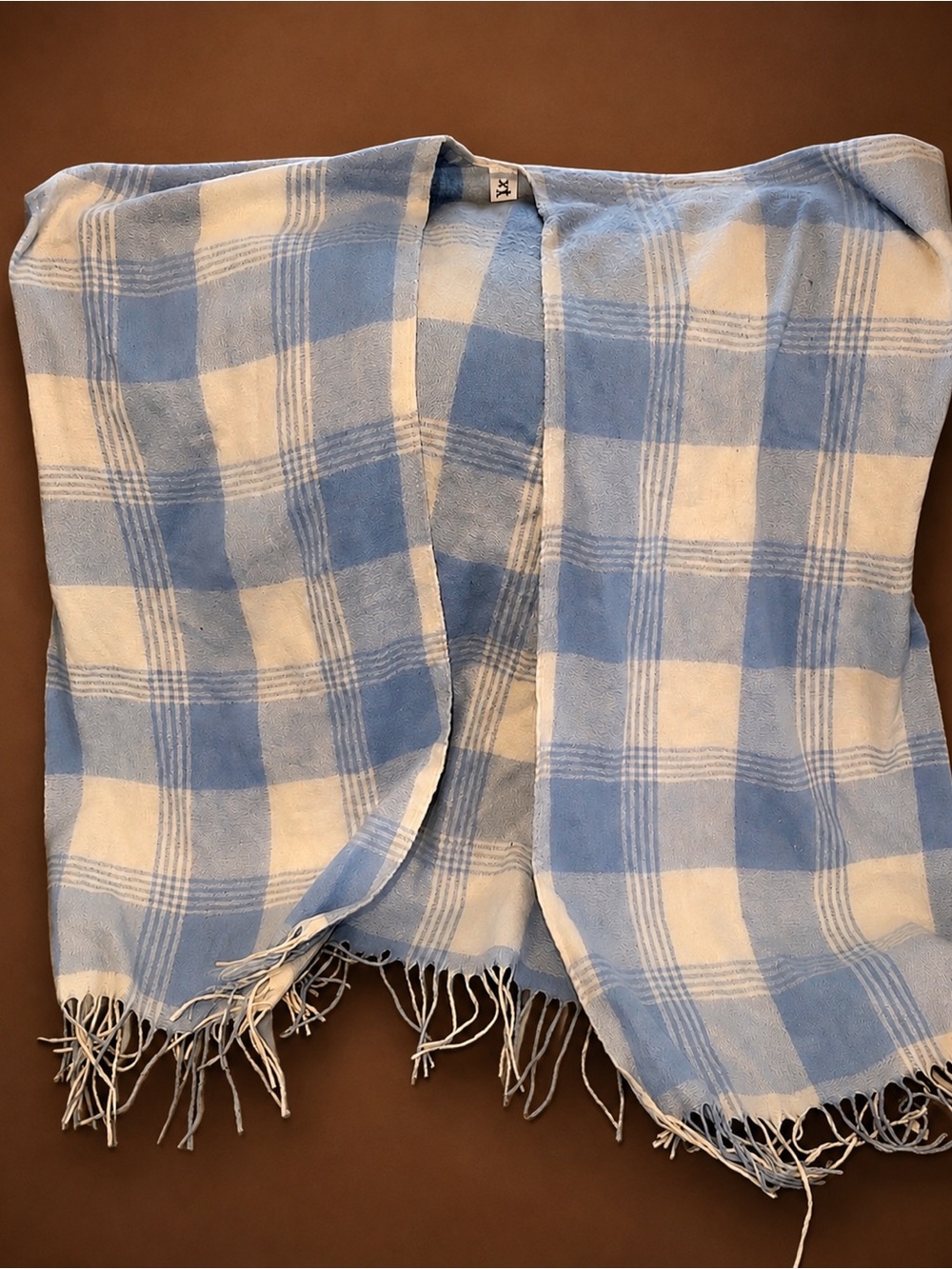 Light Blue & White Plaid Women Jeans Cover-Up - Unbranded